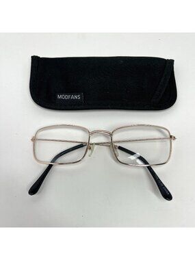 Gold Rimmed Square Reading Glasses +3.25 With Black Temple Tips & Soft Case